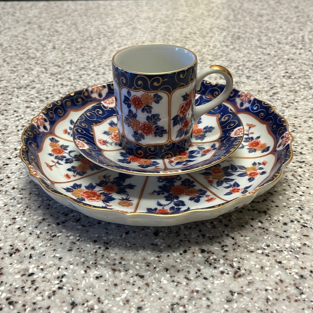 OMC Japan Otagiri Teacup, Saucer & plate Espresso Demitasse Blue Red Gold Set